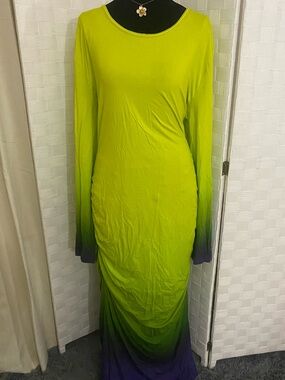 Long Sleeve Ombre Green to Purple Maxi Dress